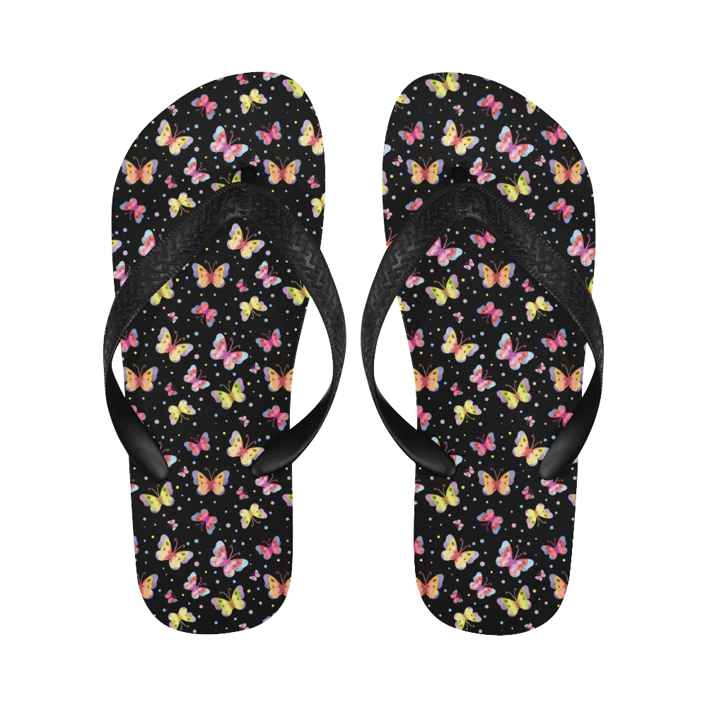 Watercolor Butterflies Black Edition Flip Flops for Men/Women (Model 040)