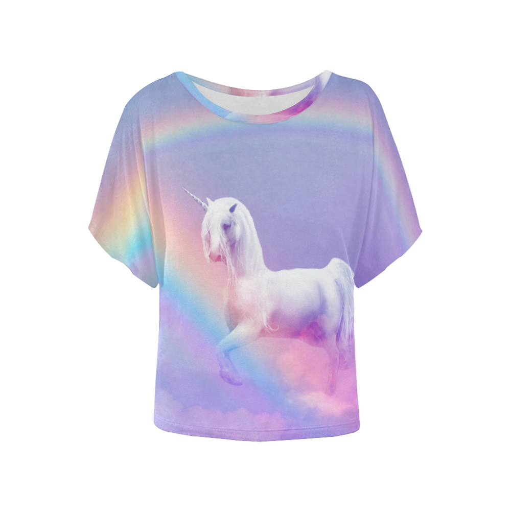Unicorn and Rainbow Women's Batwing-Sleeved Blouse T shirt (Model T44)