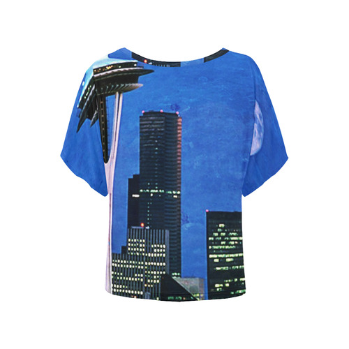 Seattle Space Needle Watercolor Women's Batwing-Sleeved Blouse T shirt (Model T44)