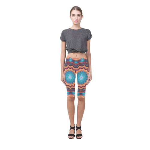 Blue Feather Mandala Hestia Cropped Leggings (Model L03)