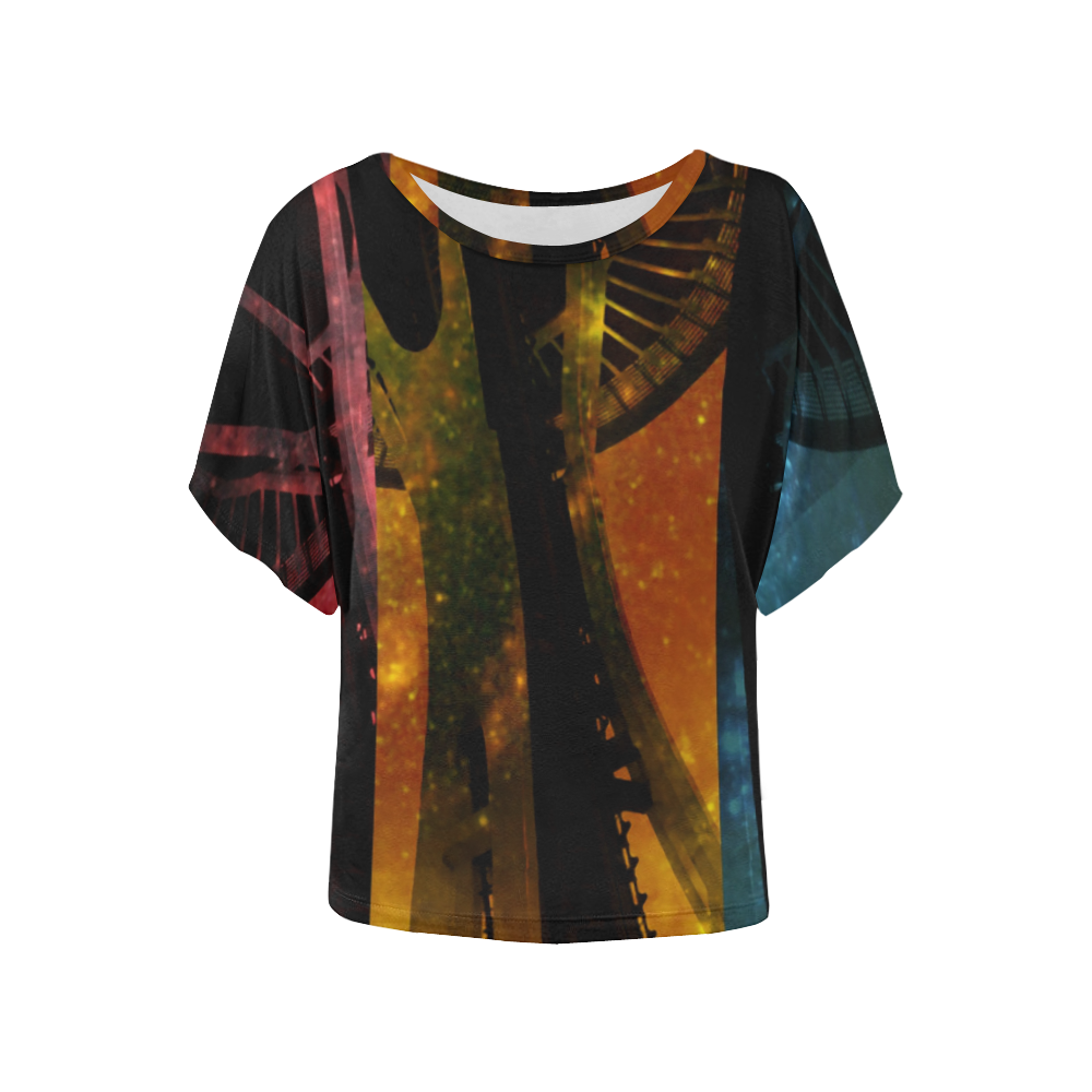 Seattle Space Needle Three Stripes Women's Batwing-Sleeved Blouse T shirt (Model T44)