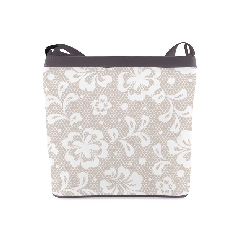 White Flowers on Grey, Lace Effect, Floral Pattern Crossbody Bags (Model 1613)