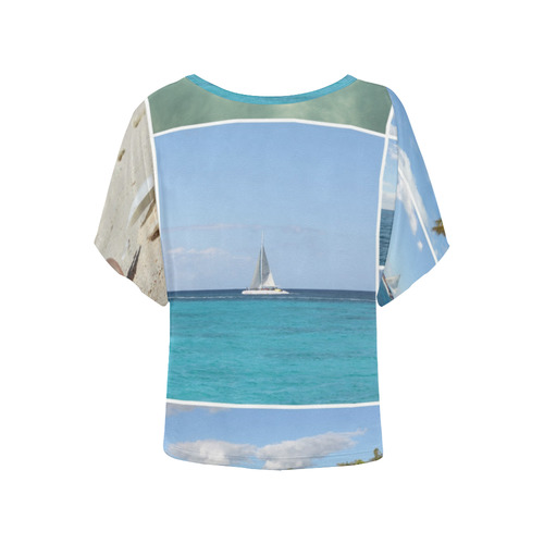 Isla Saona Caribbean Photo Collage Women's Batwing-Sleeved Blouse T shirt (Model T44)