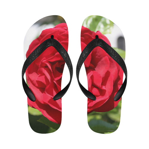 Red Rose Flower Blossom Flip Flops for Men/Women (Model 040)