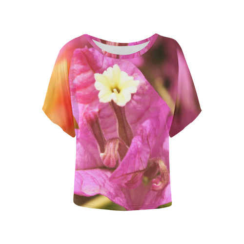 Pink Bougainvillea Flower Blossom Women's Batwing-Sleeved Blouse T shirt (Model T44)