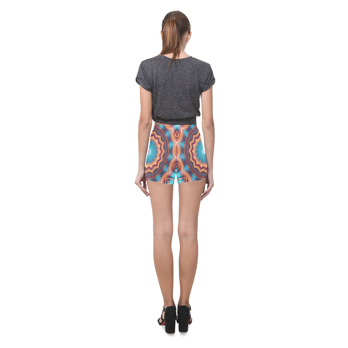 Blue Feather Mandala Briseis Skinny Shorts (Model L04)