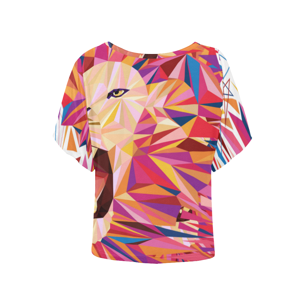 lion roaring polygon triangles Women's Batwing-Sleeved Blouse T shirt (Model T44)