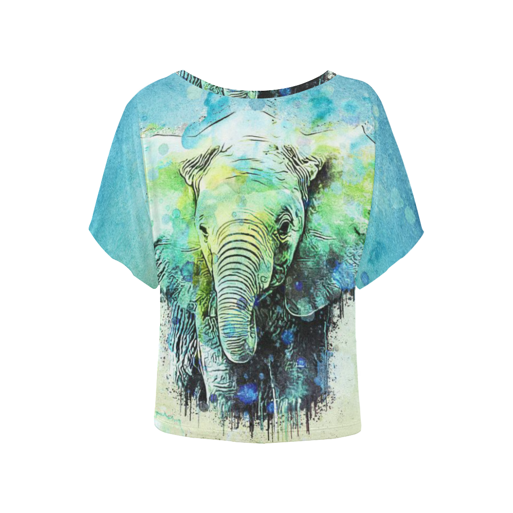 watercolor elephant Women's Batwing-Sleeved Blouse T shirt (Model T44)