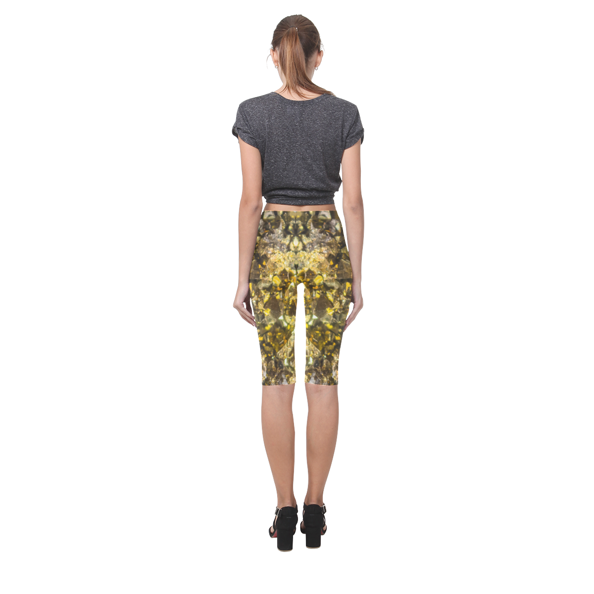 Golden stone texture Hestia Cropped Leggings (Model L03)