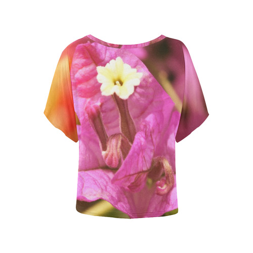 Pink Bougainvillea Flower Blossom Women's Batwing-Sleeved Blouse T shirt (Model T44)