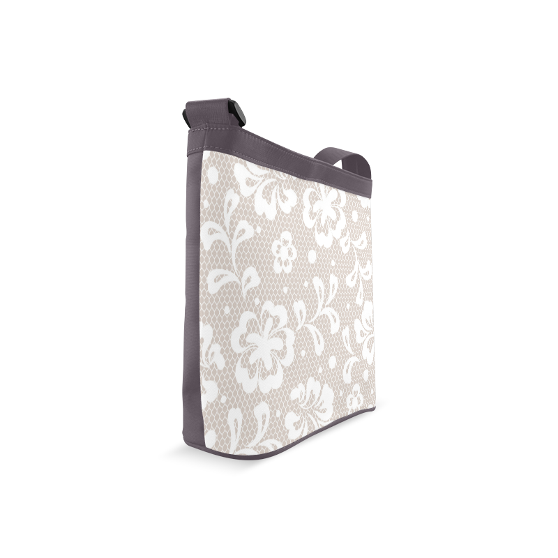 White Flowers on Grey, Lace Effect, Floral Pattern Crossbody Bags (Model 1613)