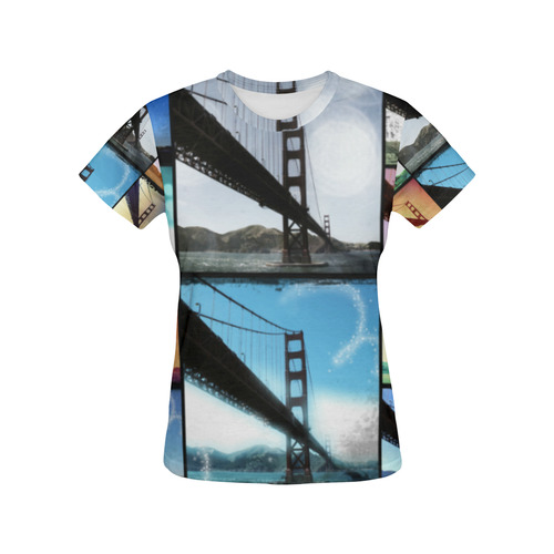 Golden Gate Bridge Collage All Over Print T-Shirt for Women (USA Size) (Model T40)