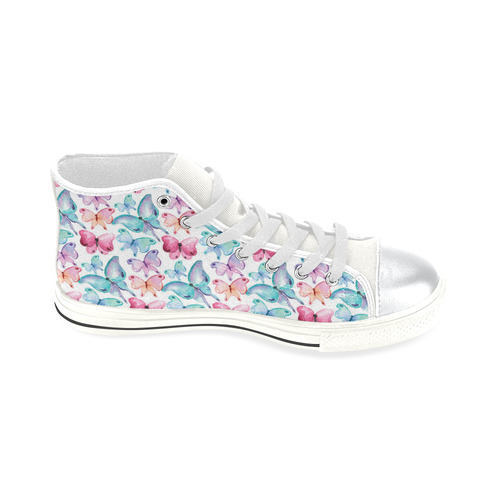Watercolor Colorful Butterflies High Top Canvas Shoes for Kid (Model 017)