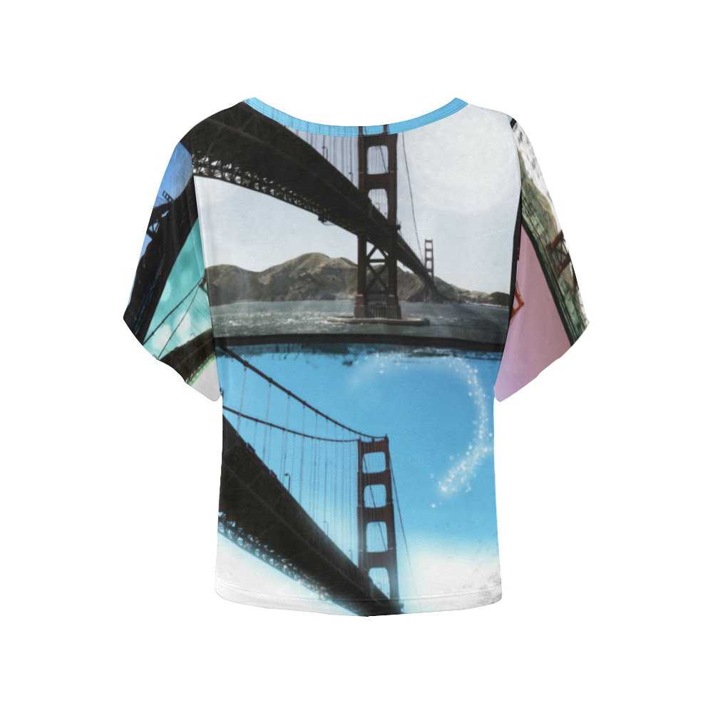 Golden Gate Bridge Collage Women's Batwing-Sleeved Blouse T shirt (Model T44)