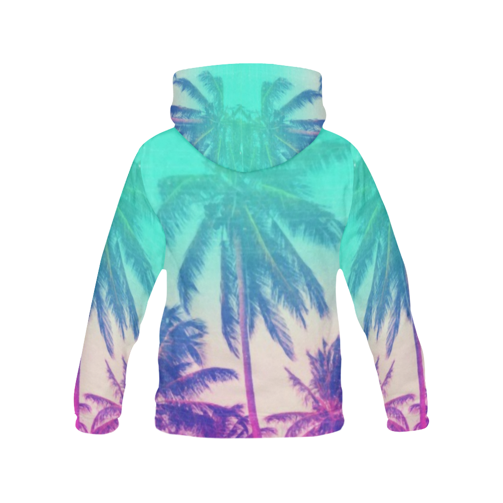 Tropical Palm Trees Green Magenta All Over Print Hoodie for Women (USA Size) (Model H13)