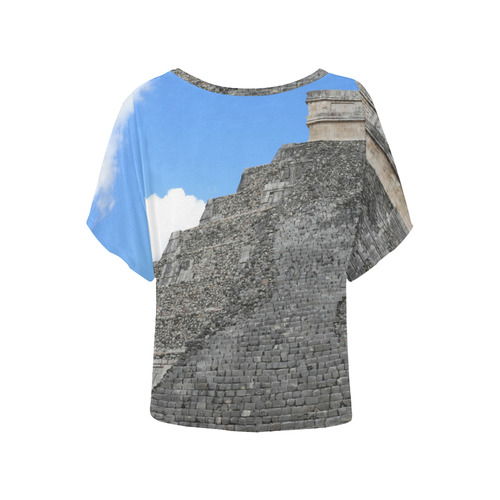 Chichen Itza Maya Pyramid Temple Women's Batwing-Sleeved Blouse T shirt (Model T44)