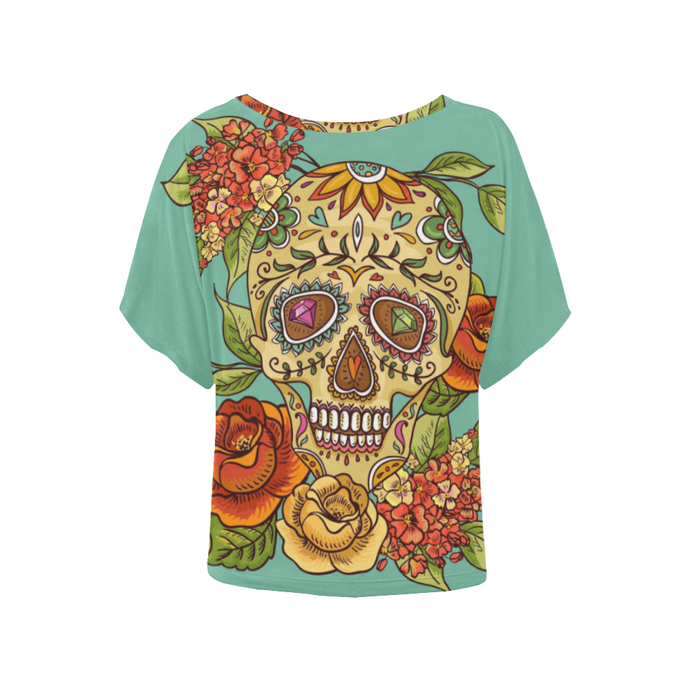 sugar skull Women's Batwing-Sleeved Blouse T shirt (Model T44)