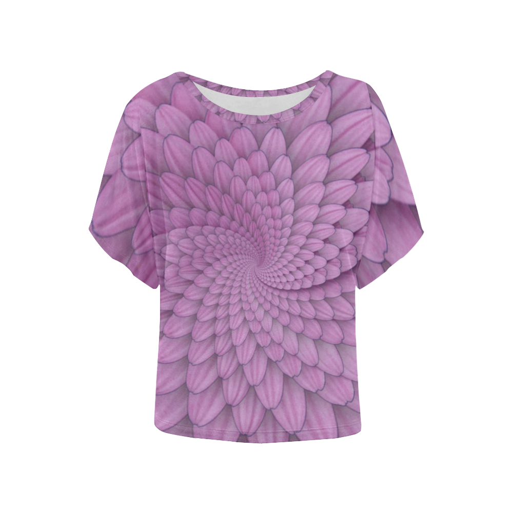 pink flower spiral droste escher Women's Batwing-Sleeved Blouse T shirt (Model T44)