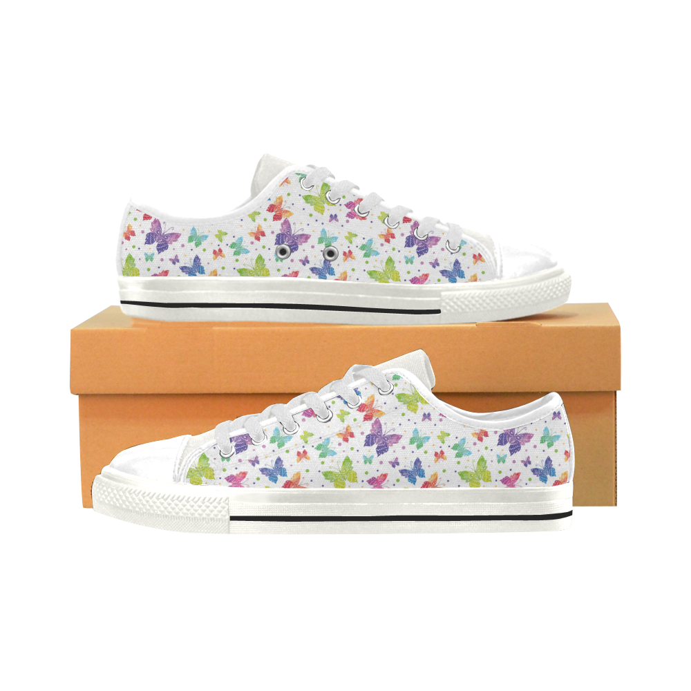 Colorful Butterflies Low Top Canvas Shoes for Kid (Model 018)