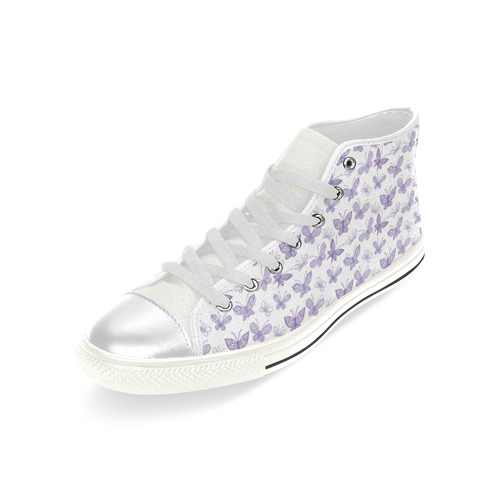 Cute Purple Butterflies High Top Canvas Shoes for Kid (Model 017)