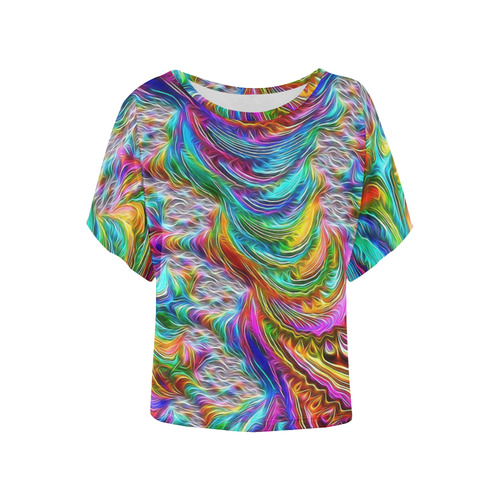 gorgeous Fractal 175 C by JamColors Women's Batwing-Sleeved Blouse T shirt (Model T44)