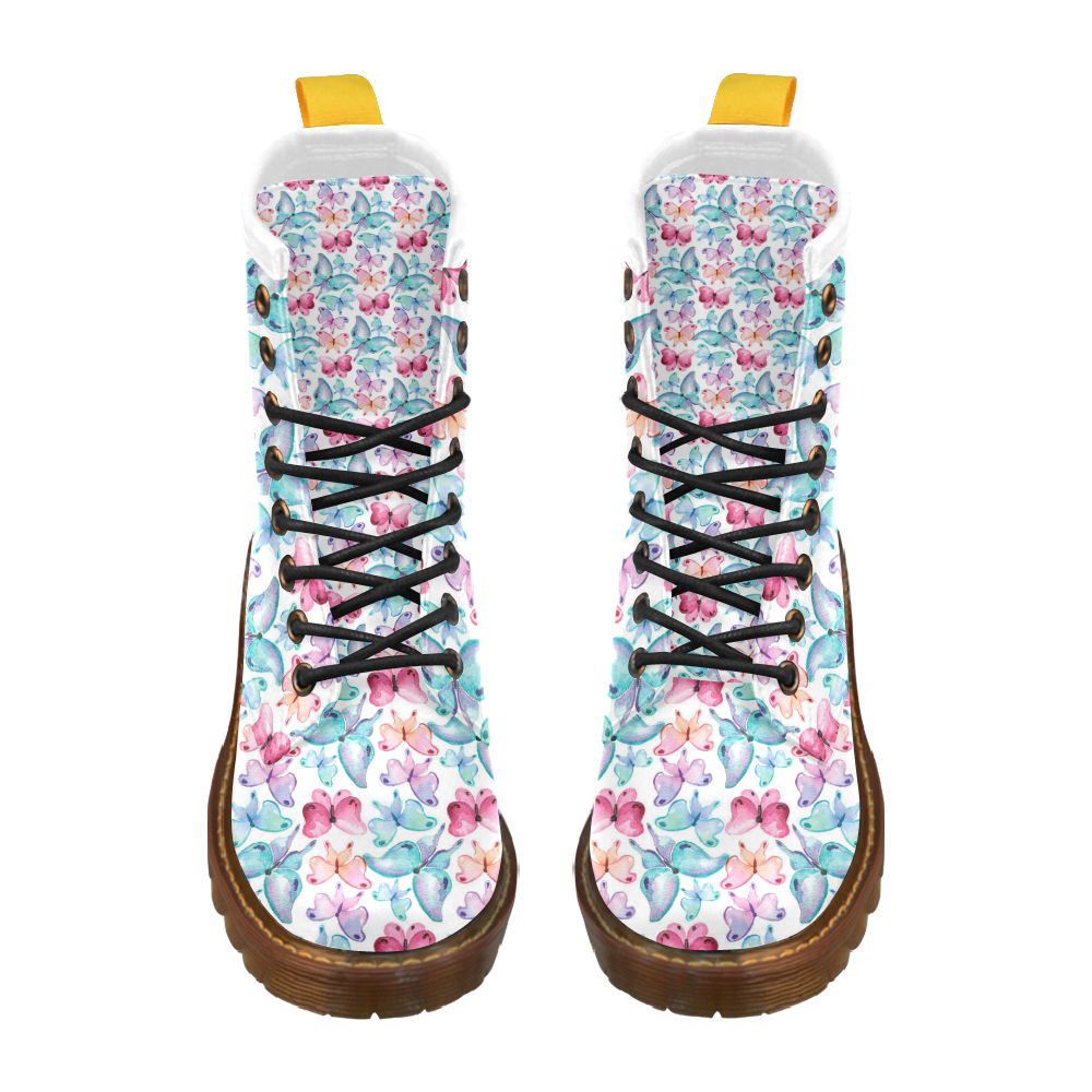 Watercolor Colorful Butterflies High Grade PU Leather Martin Boots For Women Model 402H