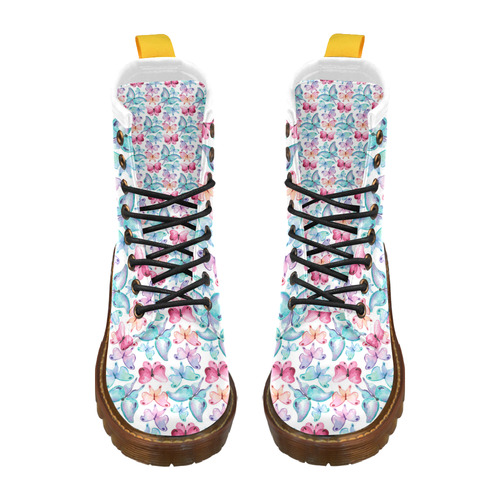 Watercolor Colorful Butterflies High Grade PU Leather Martin Boots For Women Model 402H