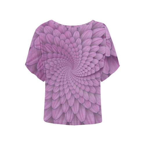 pink flower spiral droste escher Women's Batwing-Sleeved Blouse T shirt (Model T44)