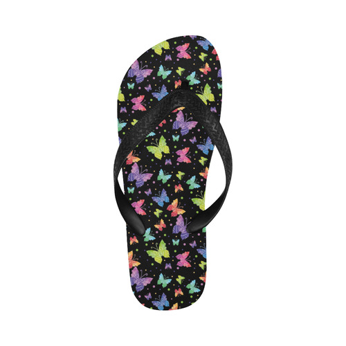 Colorful Butterflies Black Edition Flip Flops for Men/Women (Model 040)