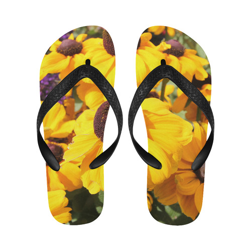 Yellow Flowers Flip Flops for Men/Women (Model 040)
