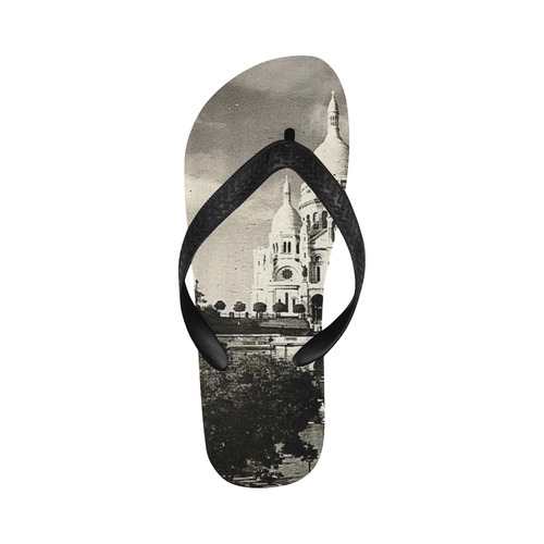 Vintage Sacre Coeur in Paris Photo Flip Flops for Men/Women (Model 040)