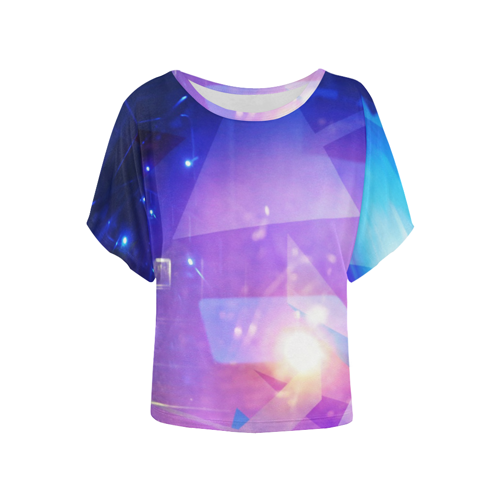 Purple Abstract Triangles Women's Batwing-Sleeved Blouse T shirt (Model T44)