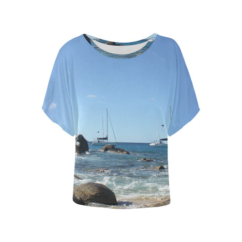 Sailing Boats at Virgin Gorda BVI Women's Batwing-Sleeved Blouse T shirt (Model T44)