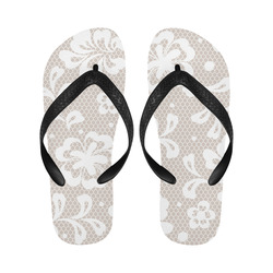 White Flowers on Grey, Lace Effect, Floral Pattern Flip Flops for Men/Women (Model 040)