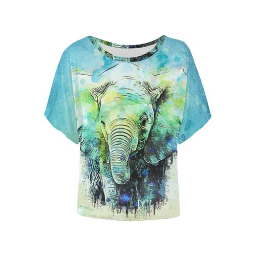watercolor elephant Women's Batwing-Sleeved Blouse T shirt (Model T44)