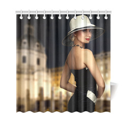Elegant Beautiful Woman White Hat Black Dress Shower Curtain 69"x72"