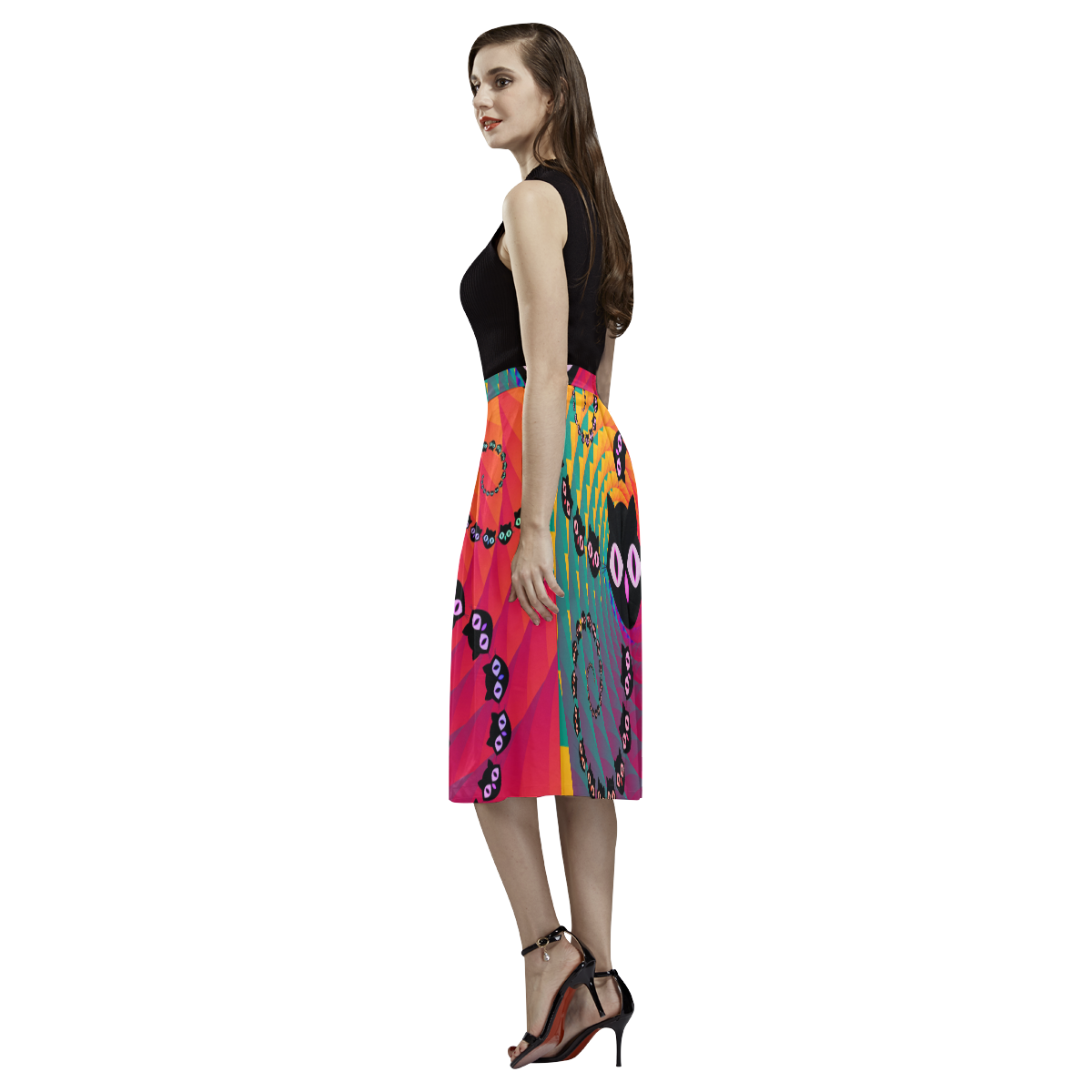 Rainbow Spiral Cats Aoede Crepe Skirt (Model D16)