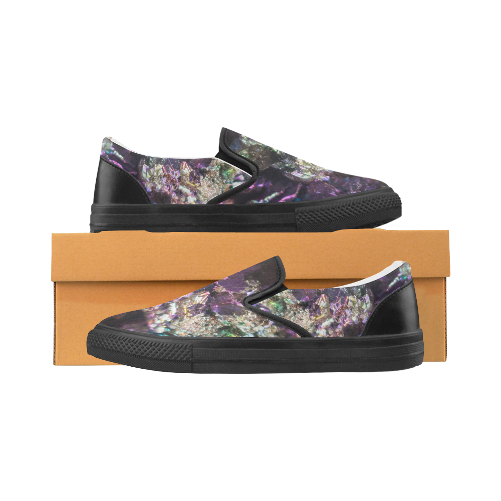 Purple green and blue crystal stone texture Men's Slip-on Canvas Shoes (Model 019)