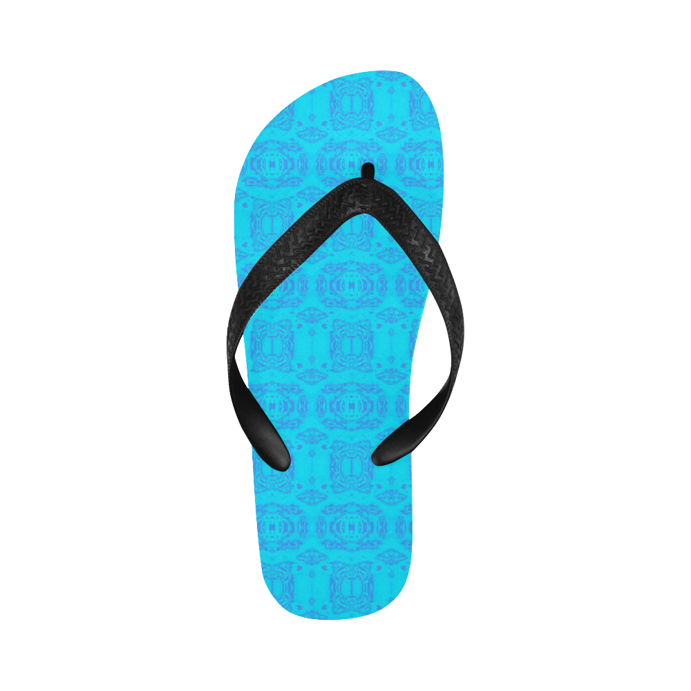 Blue and Turquoise Abstract Damask Pattern Flip Flops for Men/Women (Model 040)