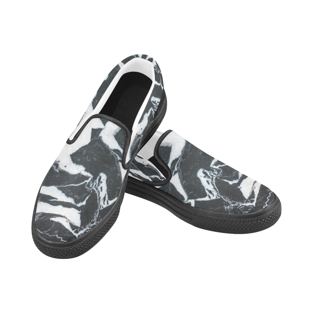 Black and white marble stone texture Slip-on Canvas Shoes for Men/Large Size (Model 019)