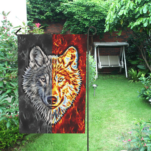 A Graceful WOLF Looks Into Your Eyes Two-colored Garden Flag 28''x40'' （Without Flagpole）