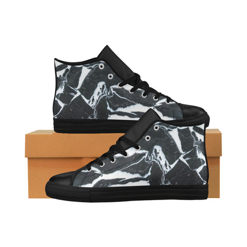 Black and white marble stone texture Aquila High Top Microfiber Leather Men's Shoes (Model 032)