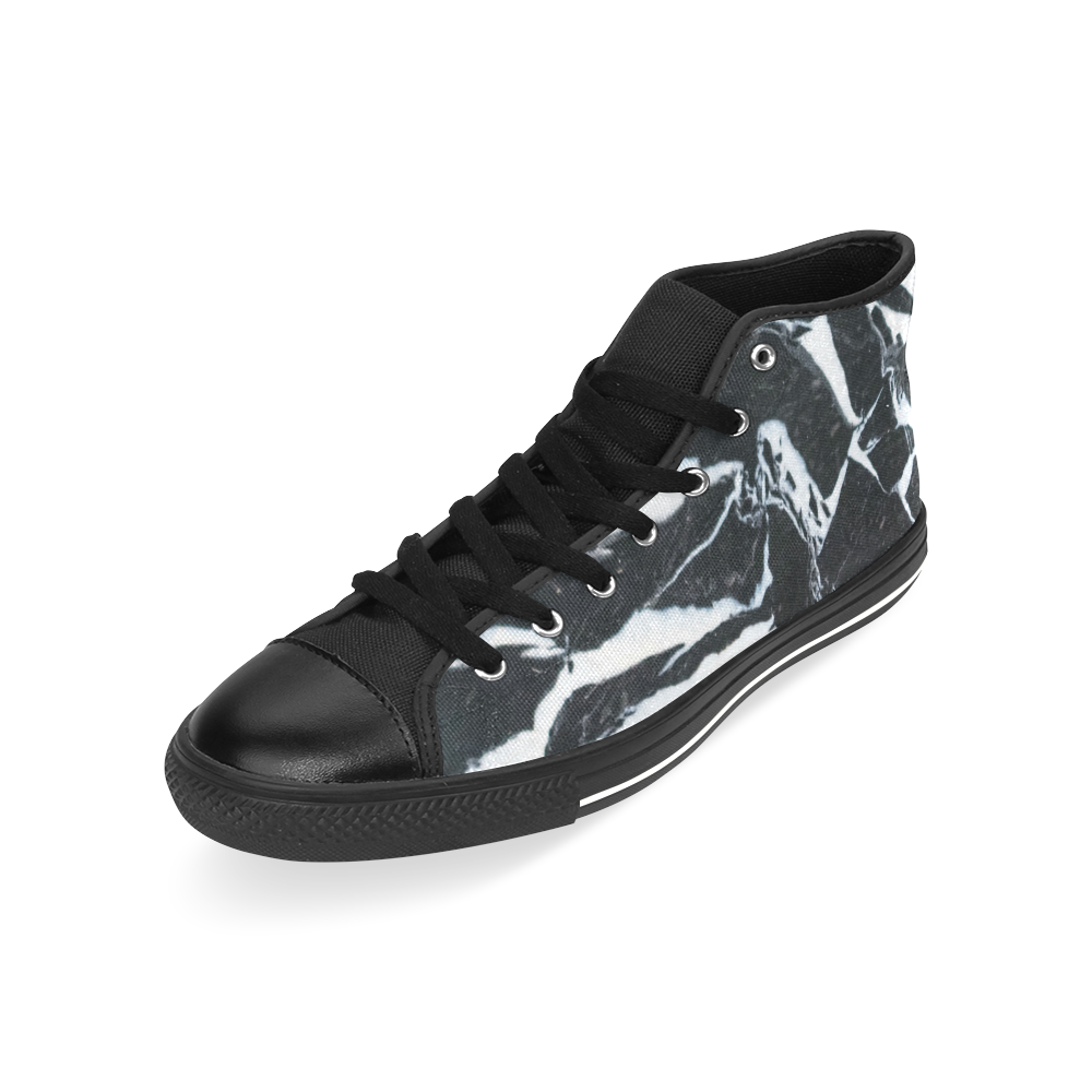 Black and white marble stone texture Men’s Classic High Top Canvas Shoes /Large Size (Model 017)