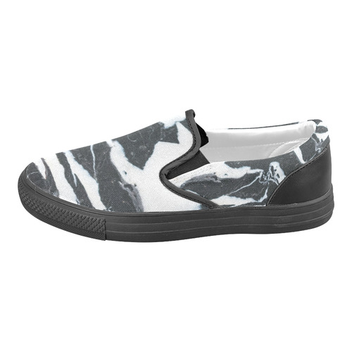 Black and white marble stone texture Slip-on Canvas Shoes for Men/Large Size (Model 019)