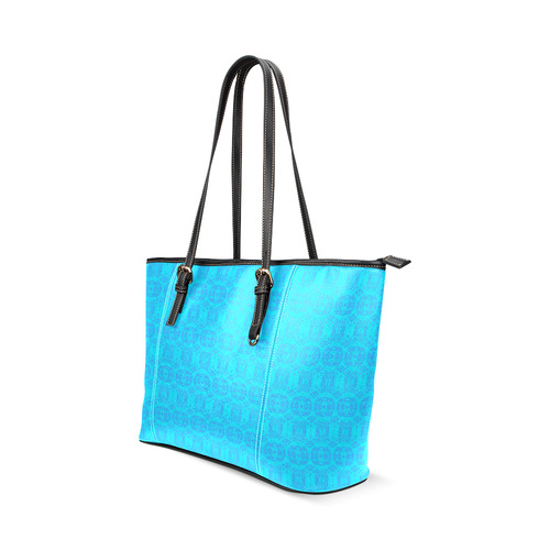 Abstract Blue and Turquoise Damask Pattern Leather Tote Bag/Large (Model 1640)