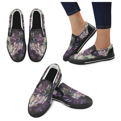 Purple green and blue crystal stone texture Slip-on Canvas Shoes for Kid (Model 019)