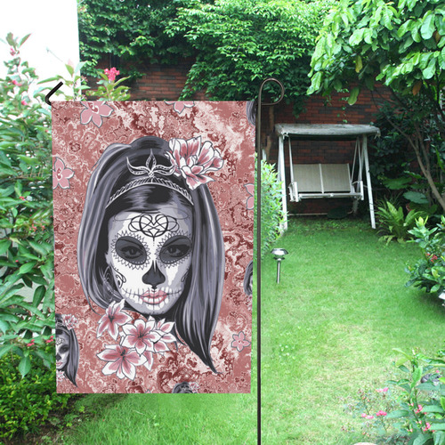 Skull Of A Pretty Flowers Lady Pattern Garden Flag 28''x40'' （Without Flagpole）