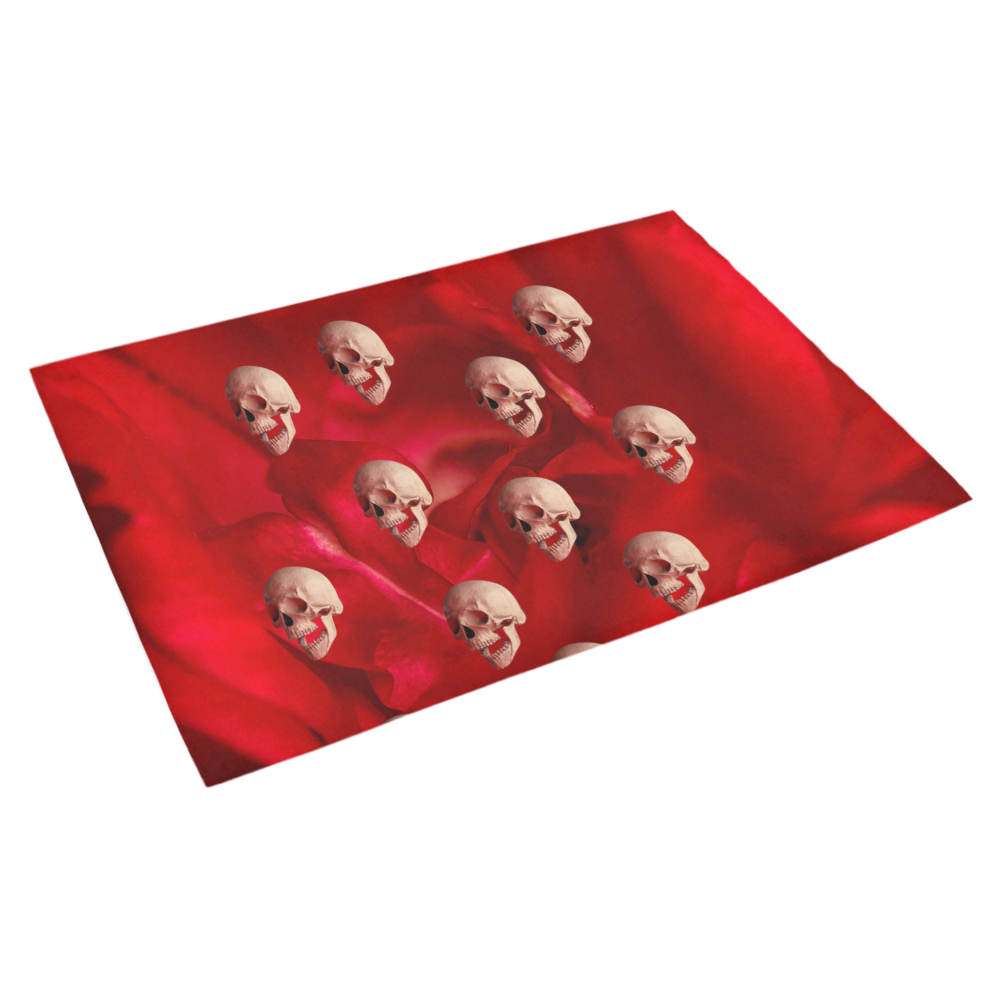 Funny Skull and Red Rose Azalea Doormat 30" x 18" (Sponge Material)