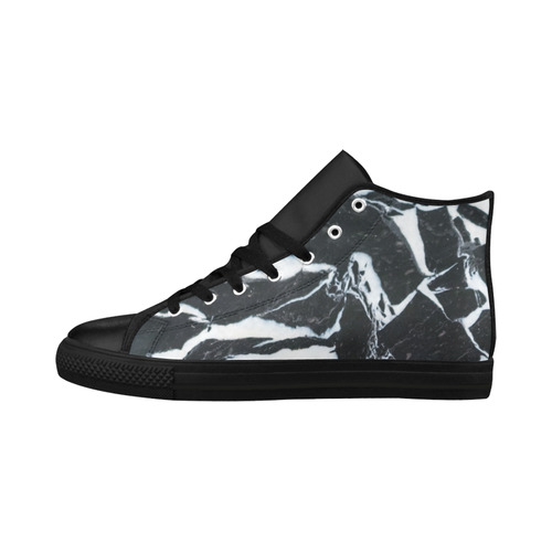 Black and white marble stone texture Aquila High Top Microfiber Leather Men's Shoes (Model 032)