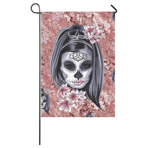 Skull Of A Pretty Flowers Lady Pattern Garden Flag 28''x40'' （Without Flagpole）